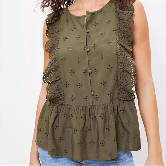 Ann Taylor Loft Eyelet Peplum Blouse - Picture 1 of 4
